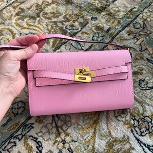 Celebrity Pink faux kelly small bag Wristlet Gold hardware crossbody handbag